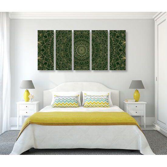 5-dielny obraz zelená detailná Mandala