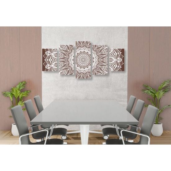 5-dielny obraz nekonečná Mandala v hnedom prevedení