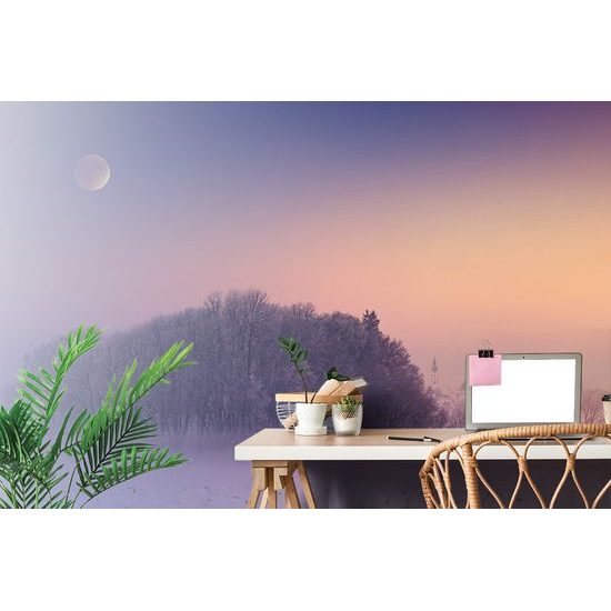 Samolepiaca tapeta spln nad zahmlenou dedinkou