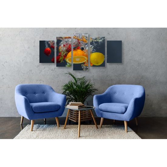 5-dielny obraz ovocie ponorené vo vode