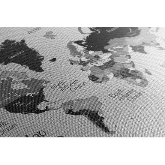 Obraz neobyčajná mapa sveta v čiernobielom prevedení