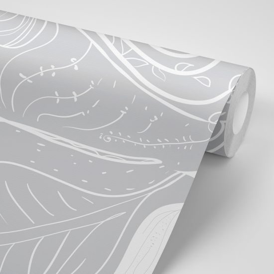 Tapeta umelecké listy v šedom prevedení