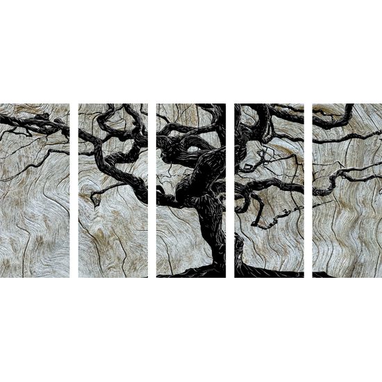 5-dielny obraz tajuplný strom na dreve