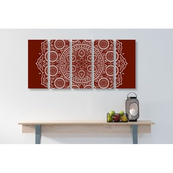5-dielny obraz nežná Mandala na bordovom pozadí