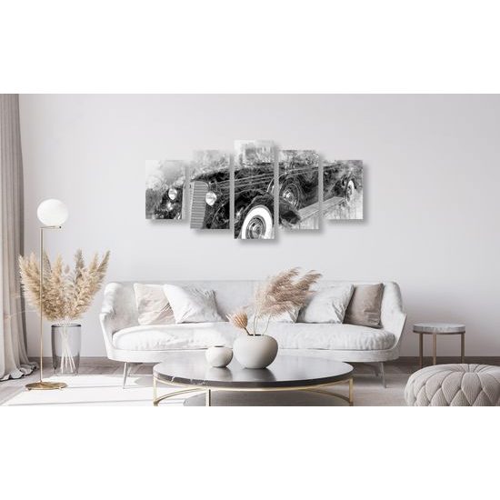 5-dielny obraz abstraktné auto v čiernobielom prevedení