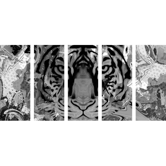 5-dielny obraz abstraktný tiger v čiernobielom prevedení