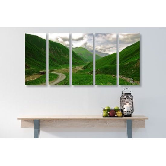 5-dielny obraz zeleňou posiate hory