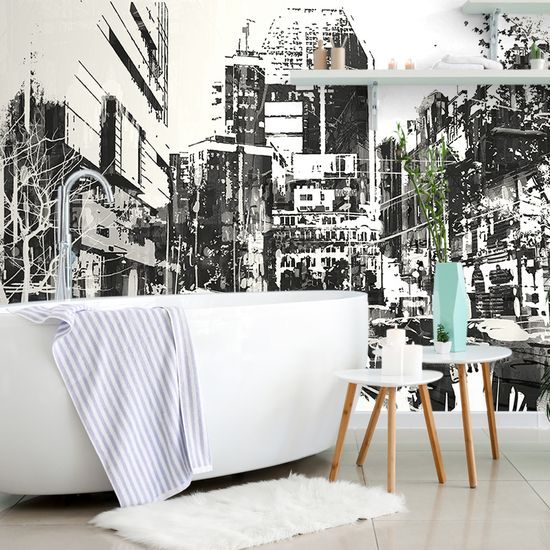 Samolepiaca tapeta rušná ulica metropoly v čiernobielom prevedení