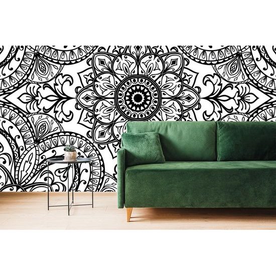 Samolepiaca tapeta čiernobiela Mandala