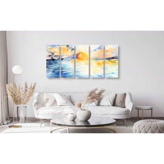 5-dielny obraz západ slnka za horizont