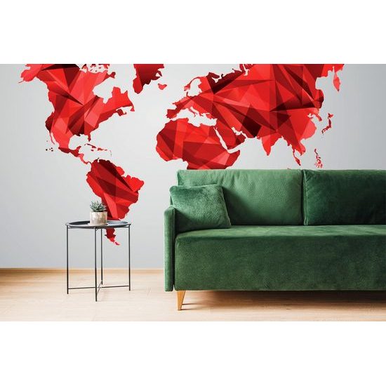 Samolepiaca tapeta mapa sveta tovrená polygonmi v červenom prevedení