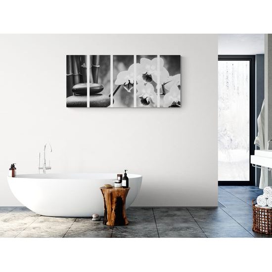 5-dielny obraz prírodné wellness zátišie v čiernobielom prevedení