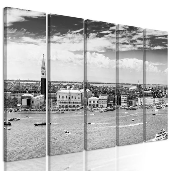5-dielny obraz romantické Benátky v čiernobielom prevedení