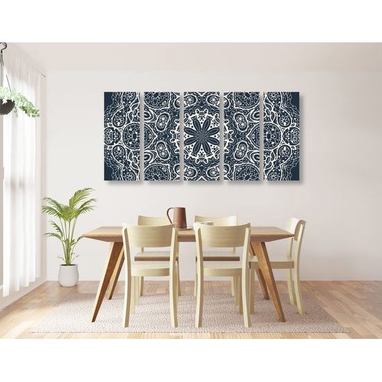5-dielny obraz Mandala v tmavomodrom štýle