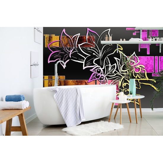 Samolepiaca tapeta kresba kvetov na abstraktnom pozadí