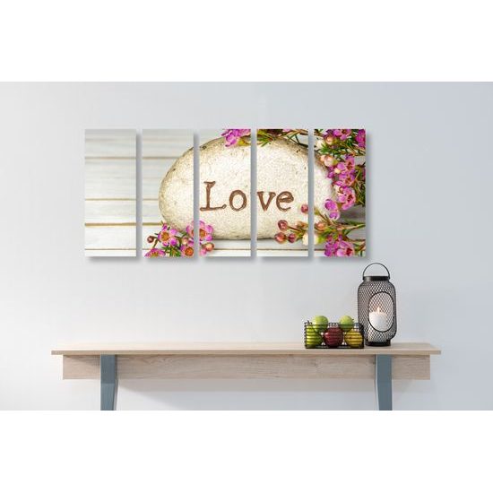 5-dielny obraz kameň s vyritým nápisom Love
