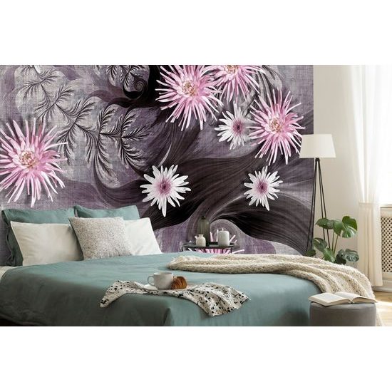 Samolepiaca tapeta ružové kvety na abstraktnom pozadí