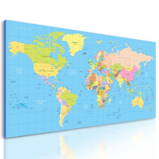 Obraz prehľadná mapa sveta na modrom pozadí