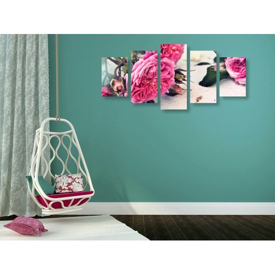 5-dielny obraz jemnosť ruží