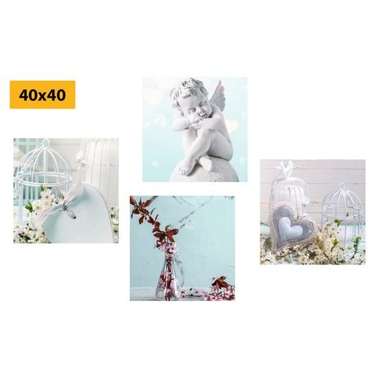 Set obrazov nežné svetlomodré zátišie s anjelikom