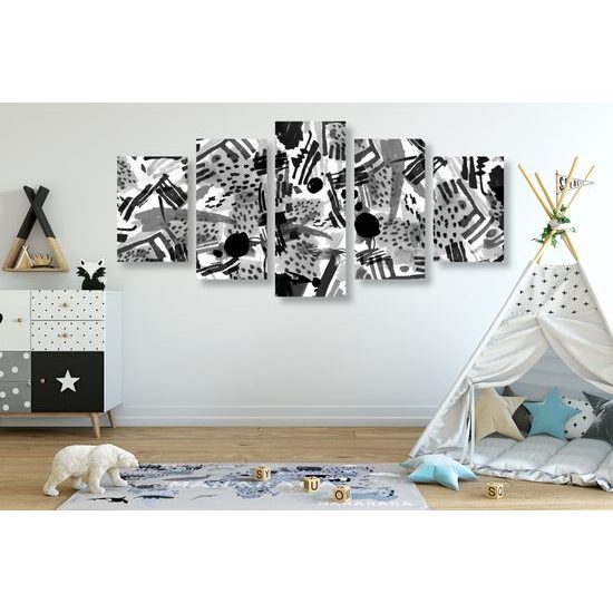 5-dielny obraz čiernobiela neobyčajná abstrakcia