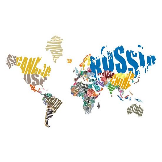 Obraz mapa sveta tvorená názvami jednotlivých krajín