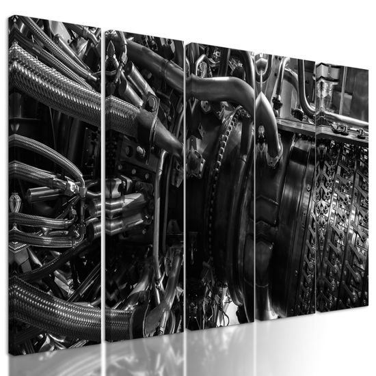 5-dielny obraz turbína v čiernobielom prevedení
