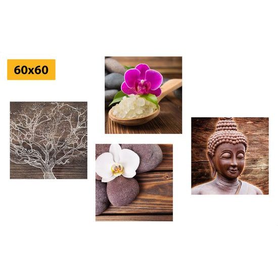 Set obrazov s motívom Feng Shui s dreveným motívom