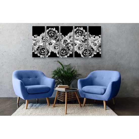 5-dielny obraz fialová orchidea v čiernobielom prevedení