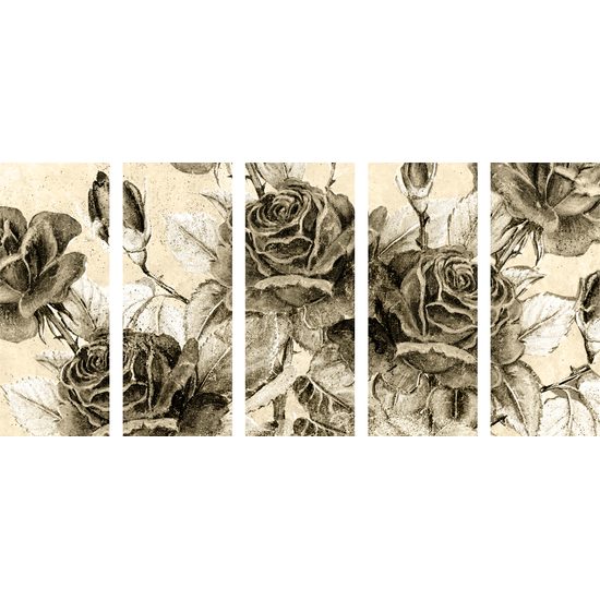 5-dielny obraz divé ruže v sépivom prevedení