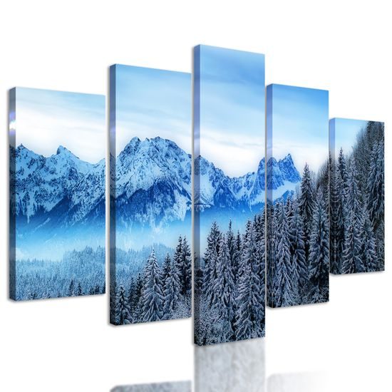 5-dielny obraz zamrznutý les