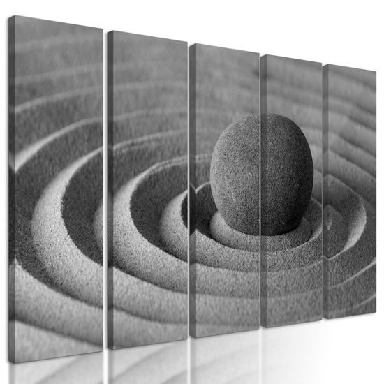 5-dielny obraz hladký kameň v čiernobielom prevedení