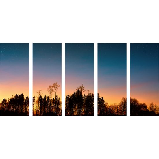 5-dielny obraz les pri západe slnka