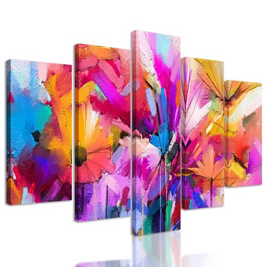 5-dielny obraz pestrofarebná abstrakcia kvetov