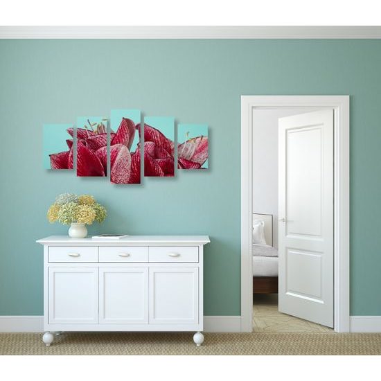 5-dielny obraz jedinečné kvety na tyrkysovom pozadí