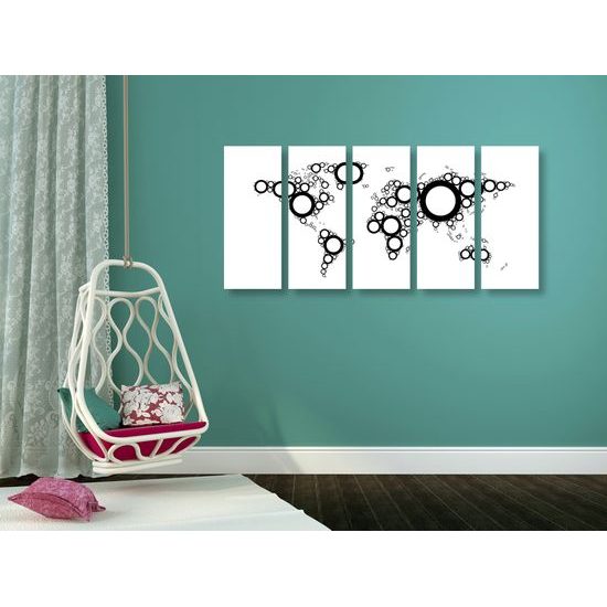 5-dielny obraz mapa sveta tvorená kružnicami