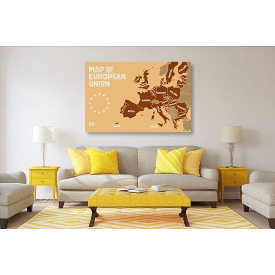 Obraz moderná mapa Európskej únie v hnedom prevedení