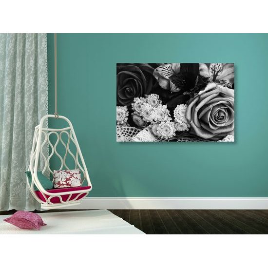 Obraz sviatočná kytica v čiernobielom prevedení