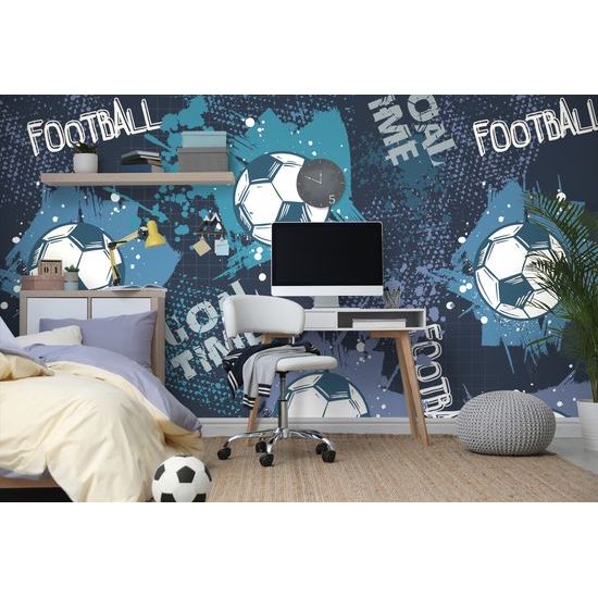 Samolepiaca tapeta futbalová lopta na modrom pozadí