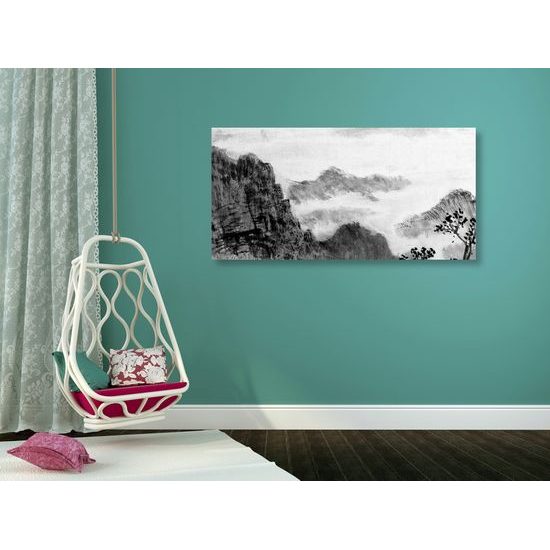 Obraz krásna maľba krajiny v čiernobielom prevedení