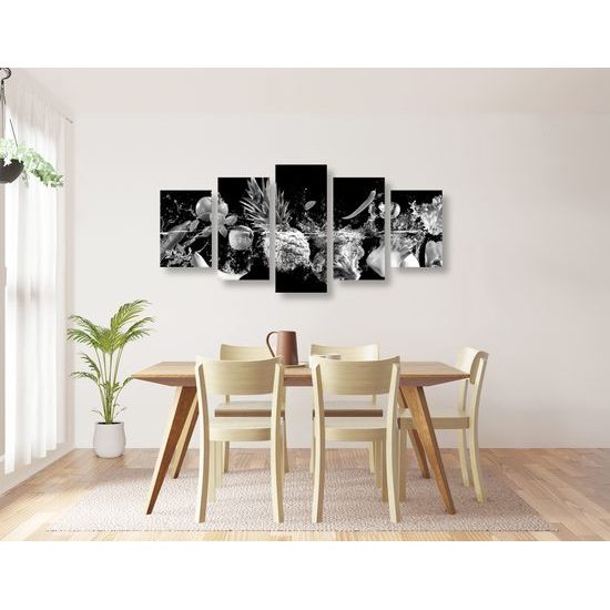 5-dielny obraz čiernobiele ovocie vo vode