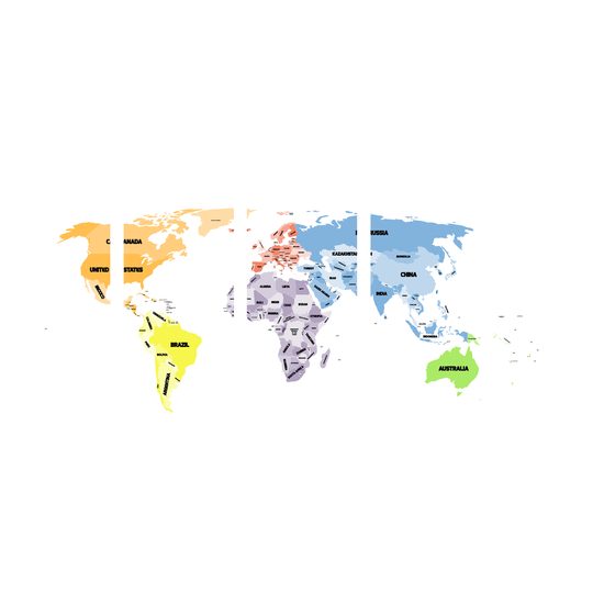 5-dielny obraz mapa sveta s pútavými nápismi