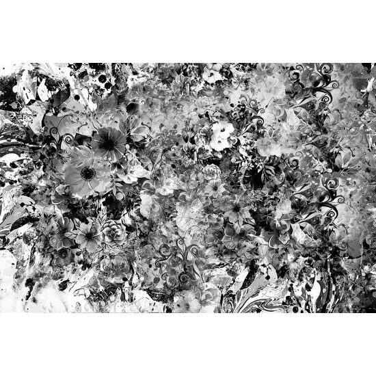 Zaujímavá samolepiaca tapeta rozmanitosť kvetov v čiernobielom prevedení