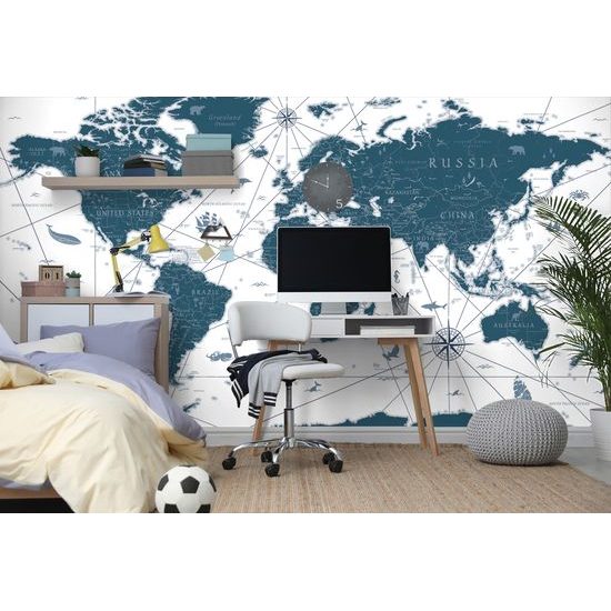 Samolepiaca tapeta mapa sveta s historickým nádychom v modrom prevedení