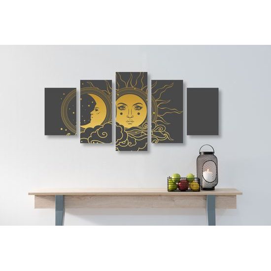 5-dielny obraz symboly slnka a mesiaca