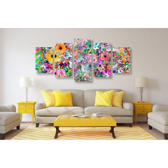 5-dielny obraz kvety v žiarivých farbách