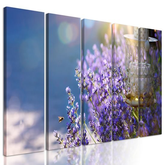 5-dielny obraz nádherné modro-fialové kvety levandule