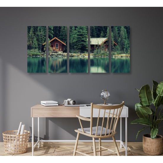 5-dielny obraz chata v lese