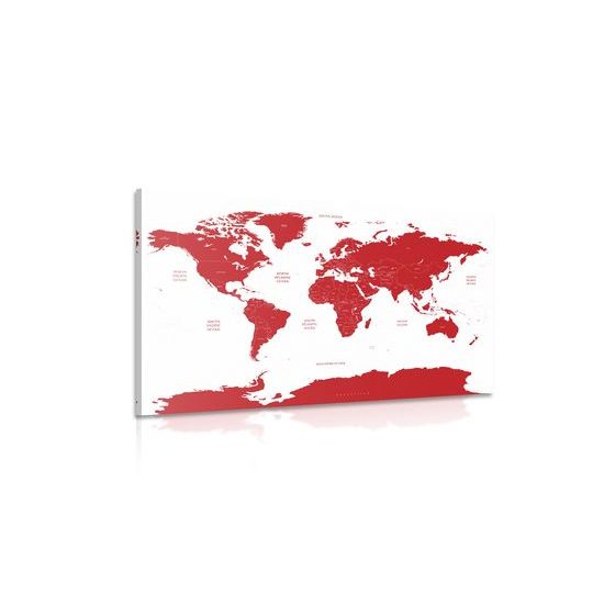 Obraz podrobná mapa sveta v červenej farbe