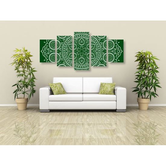 5-dielny obraz nežná Mandala na zelenom pozadí